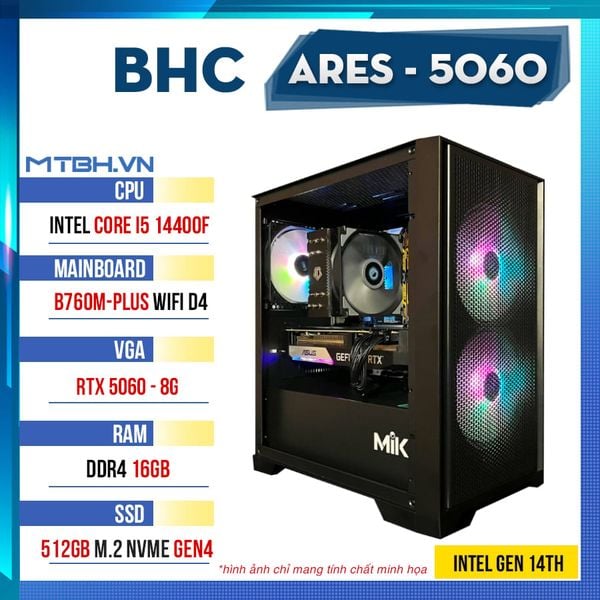 PC Gaming BHC Ares Gen 14th ( i5 14400F | RTX 5060 8GB | 16GB | 500GB )