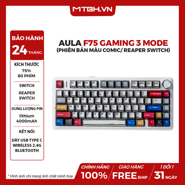 BÀN PHÍM CƠ AULA F75 GAMING 3 MODE (Phiên bản màu Comic/ Reaper switch)
