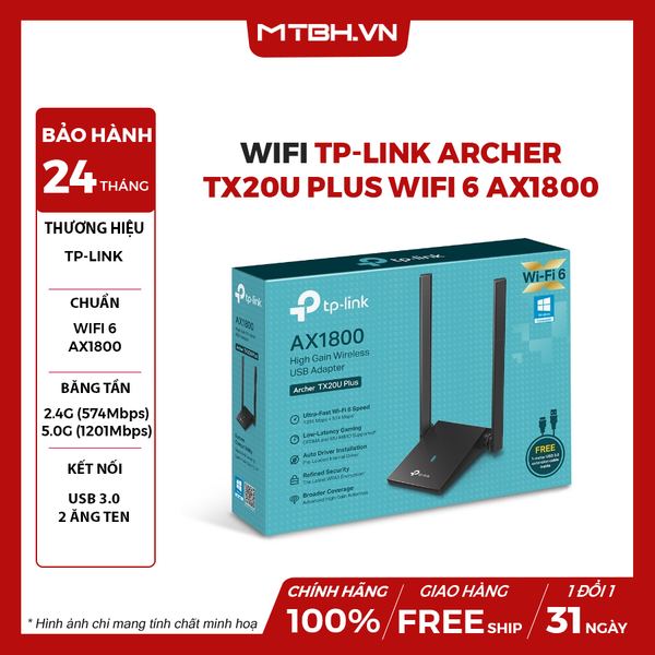 USB WiFi TP-Link Archer TX20U Plus WiFi 6 AX1800