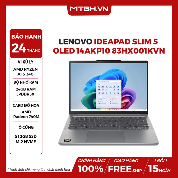 LAPTOP LENOVO IDEAPAD SLIM 5 OLED 14AKP10 83HX001KVN RYZEN AI 5 340 | 24GB RAM | 512GB SSD | 14.0 WUXGA | WIN11