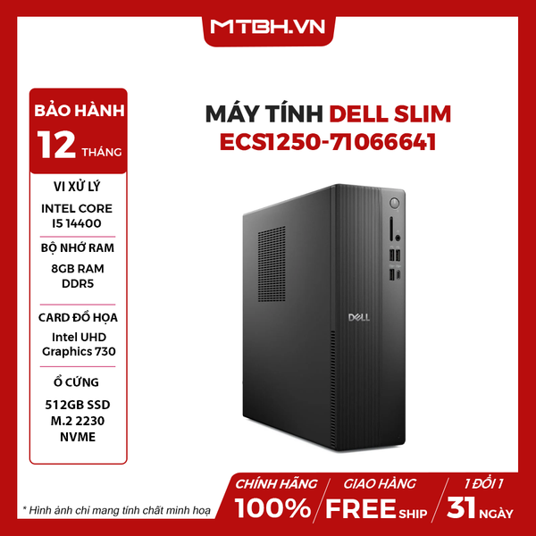 PC Dell Slim ECS1250-71066641 (Intel Core i5 14400 | 8GB | 512GB | Intel UHD | KB/ M | Win 11 Home)
