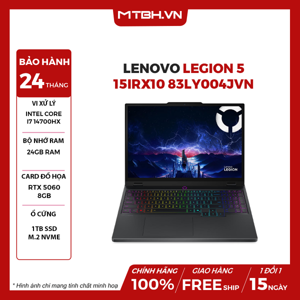 LAPTOP GAMING LENOVO LEGION 5 15IRX10 83LY004JVN CORE I7-14700HX | RTX 5060 8GB | 24GB RAM | 1TB SSD | 15.1