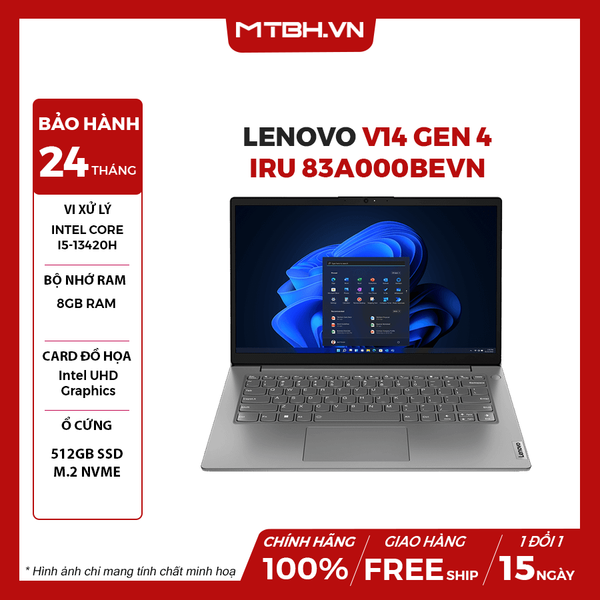 LAPTOP LENOVO V14 GEN 4 IRU 83A000BEVN CORE i5-13420H | 8GB RAM | 512GB SSD | Intel UHD Graphics | 14' FHD | Win 11