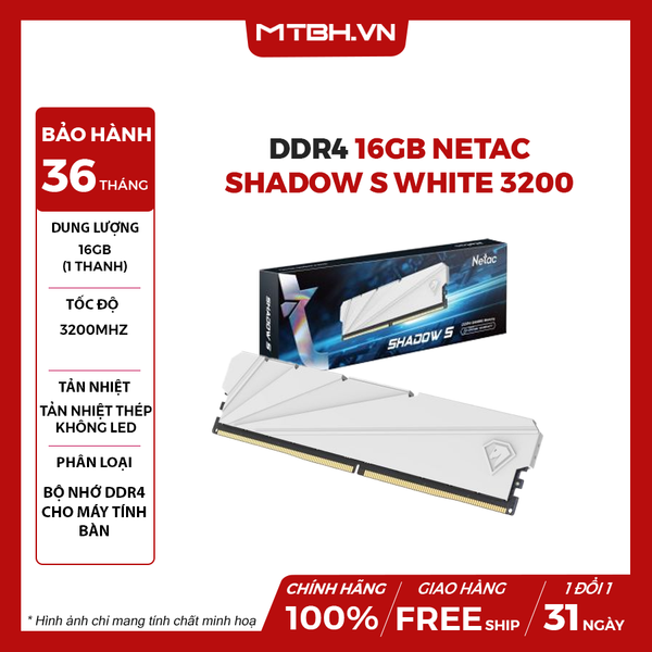 Ram Ddr4 16GB Netac Shadow S White 3200