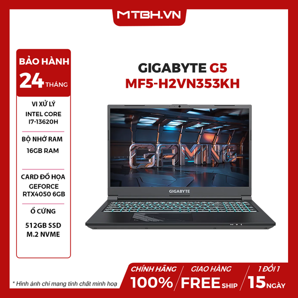 LAPTOP GAMING GIGABYTE G5 MF5-H2VN353KH CORE i7-13620H | RTX4050 6GB | 16GB RAM | 512GB SSD | 15.6