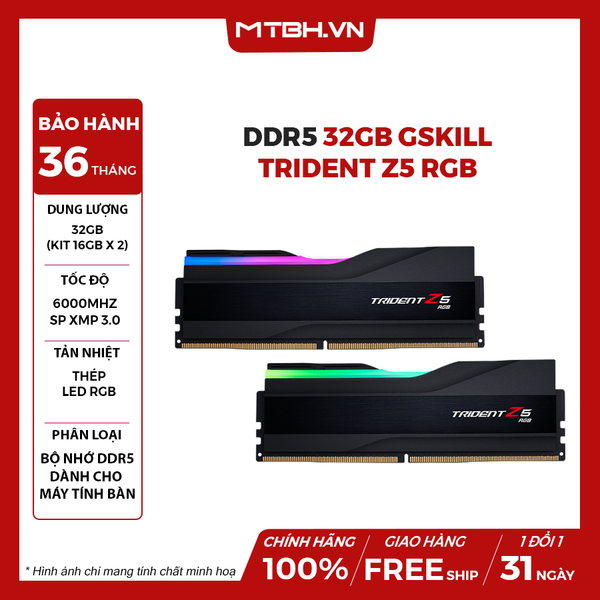 RAM DDR5 32GB GSkill Trident Z5 6000 MHz RGB (2x16GB) Black