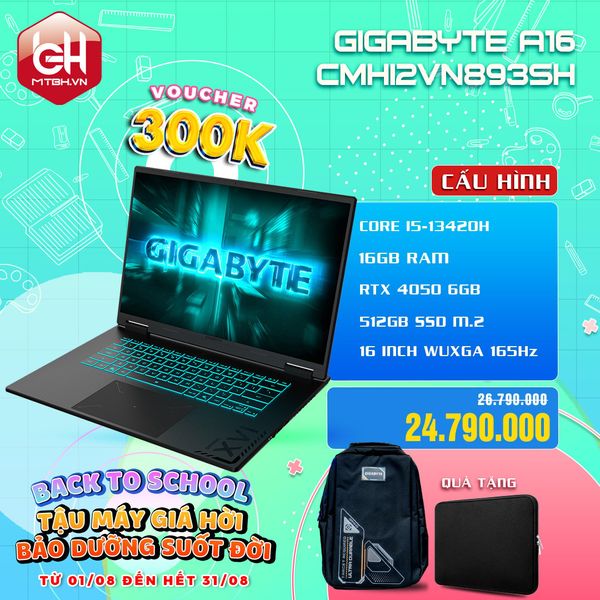 LAPTOP GAMING GIGABYTE A16 CMHI2VN893SH CORE i7-13620H | RTX 4050 6GB | 16GB RAM | 512GB SSD | 16