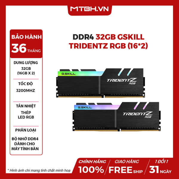 RAM DDR4 32GB GSKILL TRIDENTZ 3200Mhz RGB (16*2)