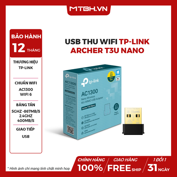 USB THU WIFI TP-LINK ARCHER T3U NANO 867 MBPS BĂNG TẦN KÉP