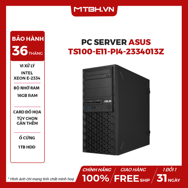 PC SERVER ASUS TS100-E11-PI4-2334013Z (E-2334/16GD4/1TB HDD/C256/2 x Intel LAN I210-AT/300W/nOS/ĐEN)