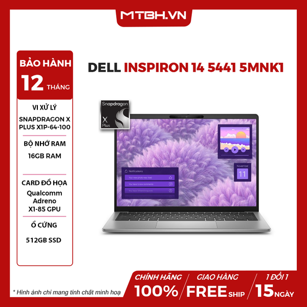 LAPTOP DELL INSPIRON 14 5441 5MNK1 Snapdragon X Plus X1P-64-100 | 16GB RAM | 512GB SSD | 14.0 FHD+ | WIN 11