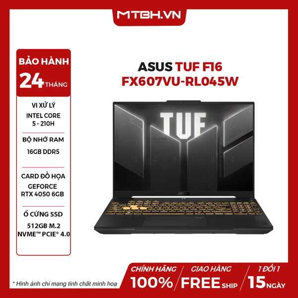 LAPTOP GAMING ASUS TUF F16 FX607VU-RL045W CORE 5 210H | RTX 4050 6GB | 16GB RAM | 512GB SSD | 16