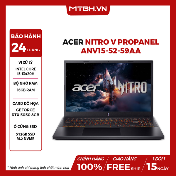 LAPTOP GAMING ACER NITRO V PROPANEL ANV15-52-59AA CORE i5-13420H | RTX 5050 8GB | 16GB RAM | 512GB SSD | 15.6' FHD 180Hz 100% sRGB | Win 11