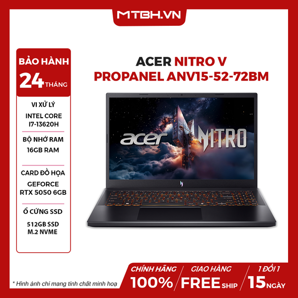 LAPTOP GAMING ACER NITRO V PROPANEL ANV15-52-72BM CORE i7-13620H | RTX 5050 6GB | 16GB RAM | 512GB SSD | 15.6' FHD 180Hz 100% sRGB | Win 11
