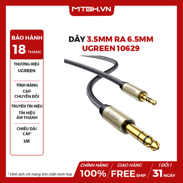Dây 3.5mm ra 6.5mm dài 3M (AV127) Ugreen 10629