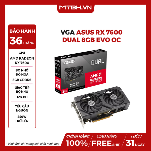 VGA Asus RX 7600 Dual 8GB EVO OC