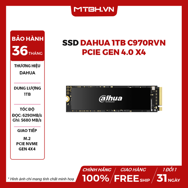 SSD DAHUA 1TB C970RVN PCIe Gen 4.0 x4, NVMe 2.0 Dramless (Đọc : 6200Mb/s)