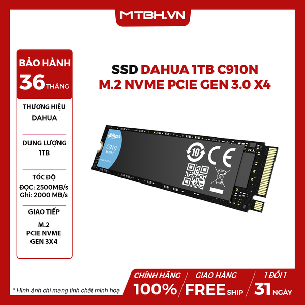 SSD DAHUA 1TB C910N M.2 NVMe PCIe Gen 3.0 x4 (ĐỌC : 2500MB/s)