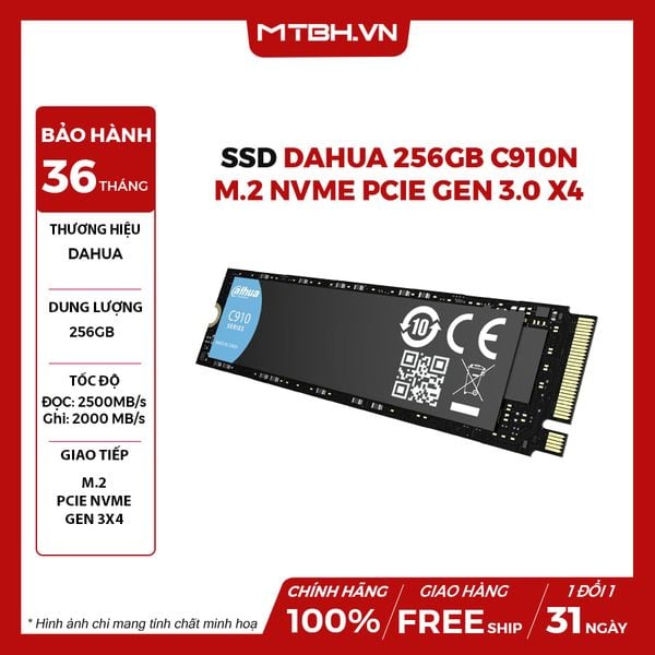 SSD DAHUA 256GB C910N M.2 NVMe PCIe Gen 3.0 x4 (ĐỌC : 1600MB/s)