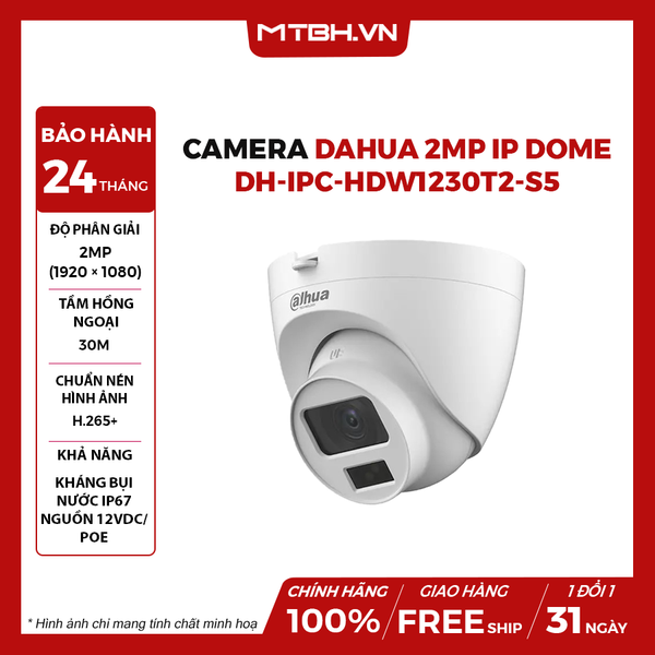 Camera DAHUA 2MP IP Dome DH-IPC-HDW1230T2-S5