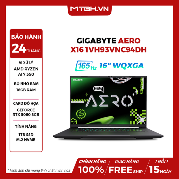 LAPTOP GAMING GIGABYTE AERO X16 1VH93VNC94DH Ryzen Al 7 350 | RTX 5060 8GB | 16GB RAM | 1TB SSD | 16' WQXGA 165Hz sRGB 100% | Win 11 - WHITE