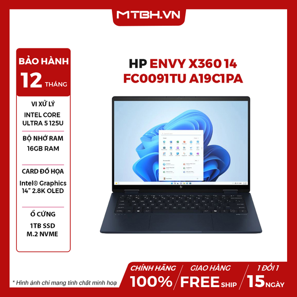 LAPTOP HP ENVY x360 14-fc0091TU A19C1PA Ultra 5 125U | 16GB RAM | 1TB SSD | 14