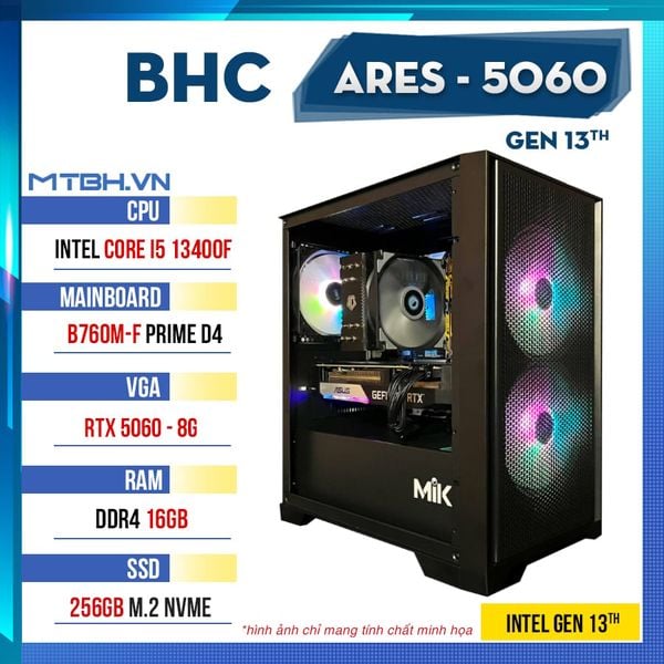 PC Gaming BHC Ares 5060 Gen 13th ( i5 13400F | RTX 5060 8GB | 16GB | 256GB )