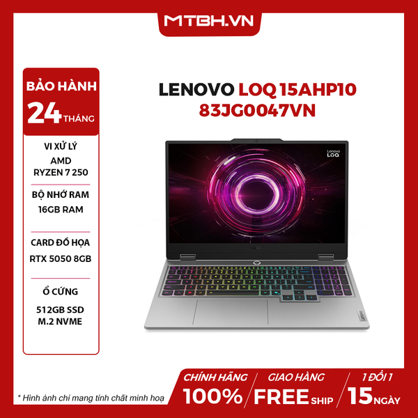 LAPTOP GAMING LENOVO LOQ 15AHP10 83JG0047VN AMD Ryzen 7 250 | RTX 5050 8GB | 16GB RAM | 512GB SSD | 15,6