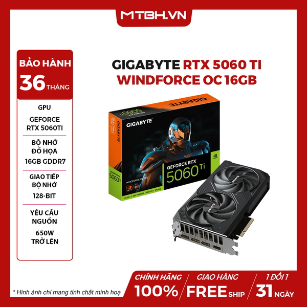VGA Gigabyte RTX 5060 Ti WINDFORCE OC 16GB