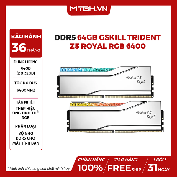RAM DDR5 64GB Gskill Trident Z5 Royal RGB (2x32G) 6400