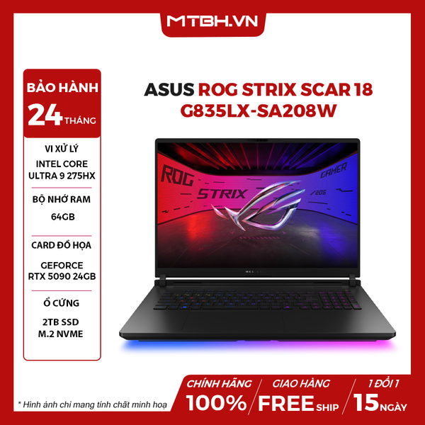 LAPTOP ASUS ROG STRIX SCAR 18 G835LX-SA208W Ultra 9 275HX | RTX 5090 24GB | 64GB RAM | 2TB SSD | 18' Mini LED 2.5K 240Hz | Win 11