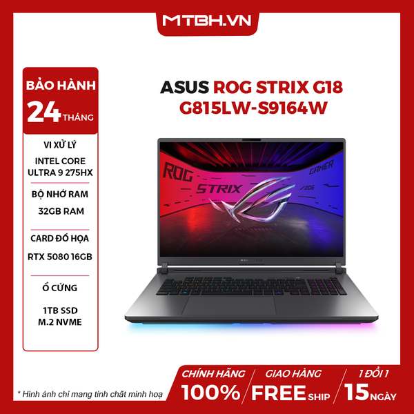 LAPTOP ASUS ROG STRIX G18 G815LW-S9164W Ultra 9 275HX | RTX 5080 16GB | 32GB RAM | 1TB SSD | 18' 2.5K 240Hz | Win 11
