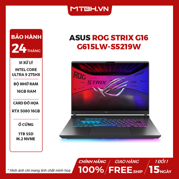 LAPTOP ASUS ROG STRIX G16 G615LW-S5219W Ultra 9 275HX | RTX 5080 16GB | 16GB RAM | 1TB SSD | 16.0