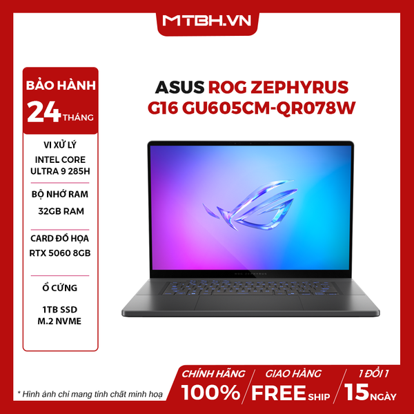 LAPTOP ASUS ROG ZEPHYRUS G16 GU605CM-QR078W Ultra 9 285H | RTX 5060 8GB | 32GB RAM | 1TB SSD | 16' WQXGA OLED 240Hz | Win 11