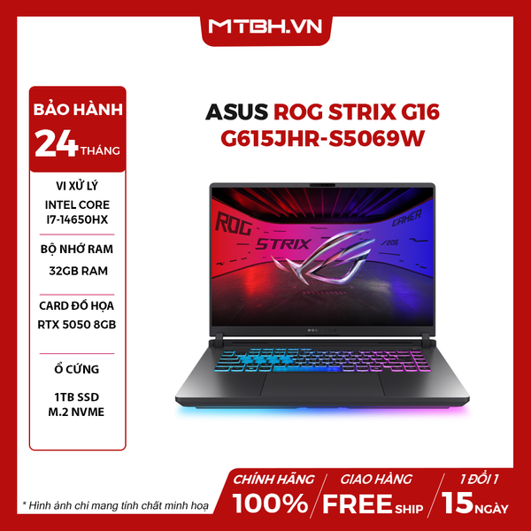 LAPTOP ASUS ROG STRIX G16 G615JHR-S5069W CORE i7-14650HX | RTX 5050 8GB | 32GB RAM | 1TB SSD | 16' WQXGA 240Hz | Win 11