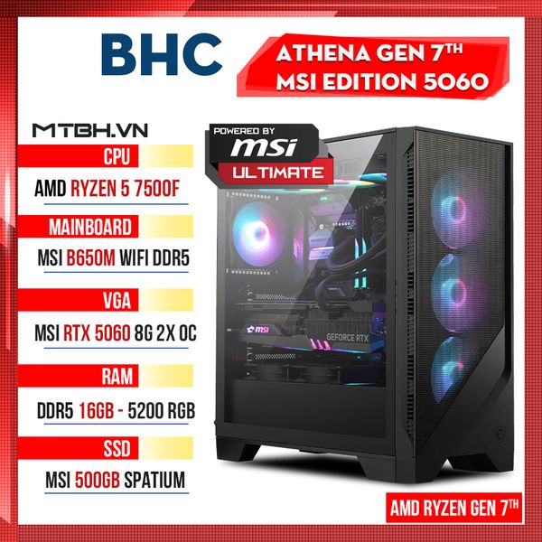 PC Gaming AMD BHC Athena Gen 7th Msi Edition 5060 ( Ryzen 5 7500F| 5060 8GB |16GB DDR5 | 500GB | B650M WIFI )