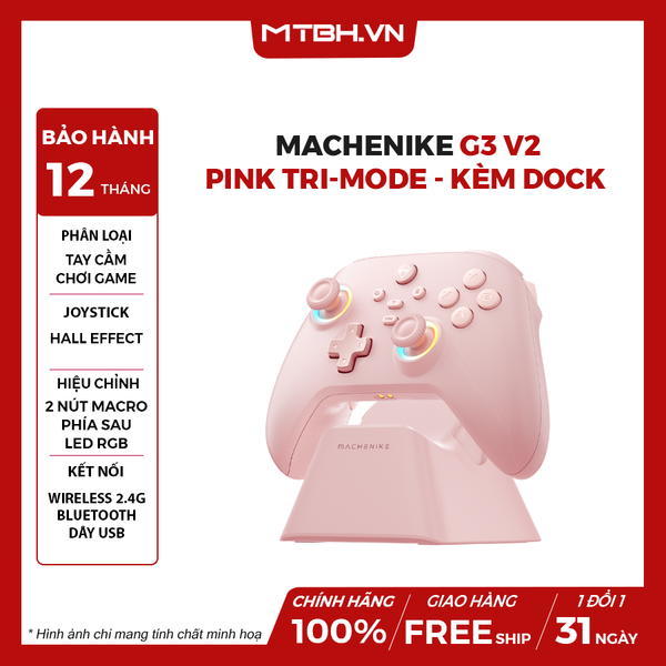 TAY CẦM GAME Machenike G3 v2 Pink Tri-mode Kèm Dock Sạc