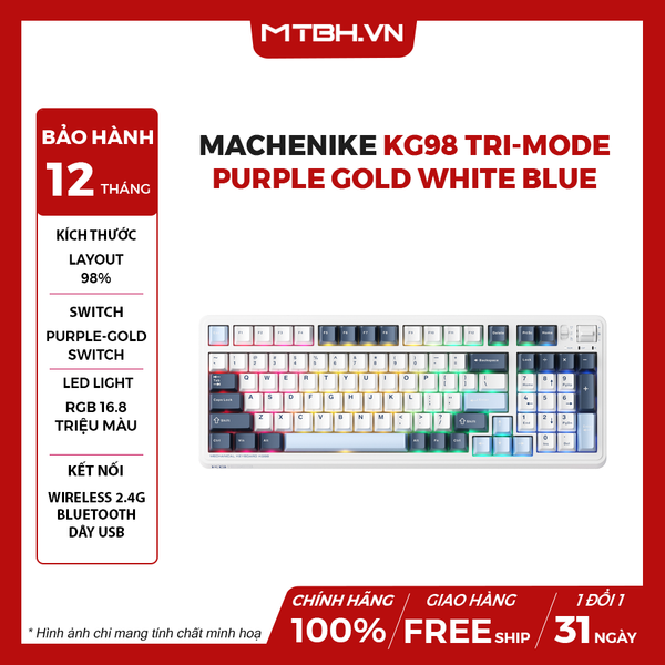 Bàn Phím Cơ Machenike KG98 Tri-mode Purple Gold Sw Blue