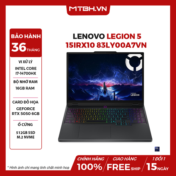 LAPTOP GAMING LENOVO LEGION 5 15IRX10 83LY00A7VN CORE i7-14700HX | RTX 5050 6GB | 16GB RAM | 512GB SSD| 15.1' WQXGA OLED 165Hz | Win 11