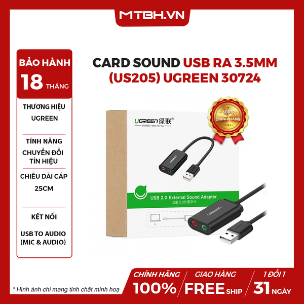 Card Sound USB Ra 3.5mm (US205) Ugreen 30724