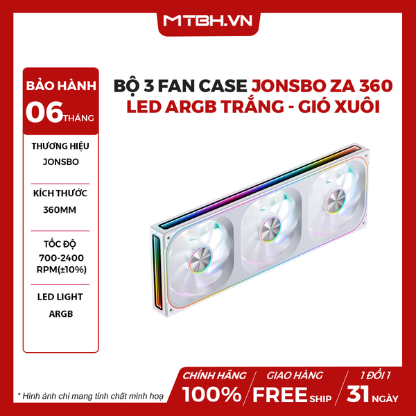 Bộ 3 Fan case JONSBO ZA 360 LED ARGB White - Gió xuôi