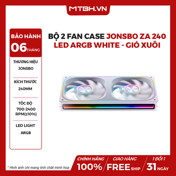 Bộ 2 Fan case JONSBO ZA 240 LED ARGB White - Gió xuôi