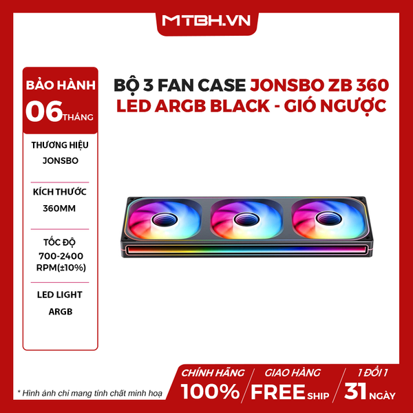 Bộ 3 Fan case JONSBO ZB 360 LED ARGB Black - Gió ngược