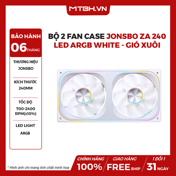 Bộ 2 Fan case JONSBO ZA 240 LED ARGB White - Gió ngược