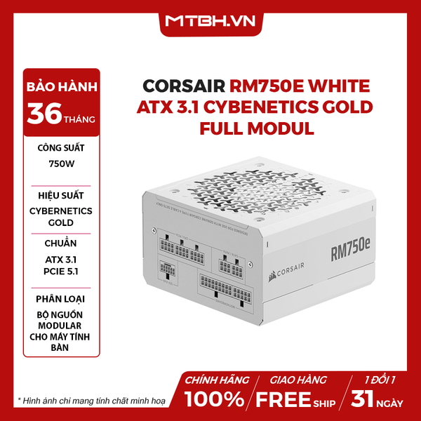 Nguồn Corsair 750w RM750e White ATX 3.1 Cybenetics Gold - Full Modul
