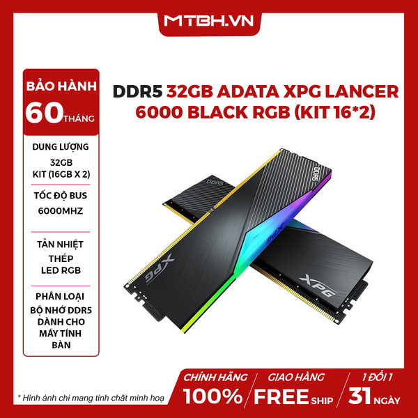 RAM DDR5 32GB ADATA XPG LANCER 6000 BLACK RGB (KIT 16*2)