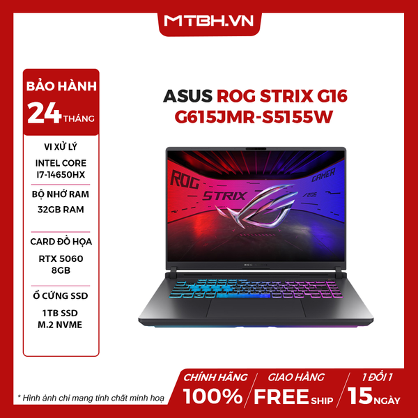 LAPTOP GAMING ASUS ROG STRIX G16 G615JMR-S5155W CORE i7-14650HX | RTX 5060 8GB | 32GB RAM | 1TB SSD | 16