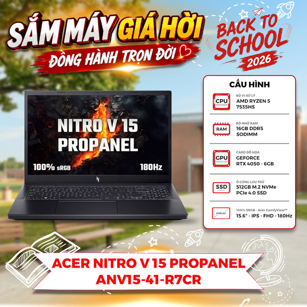 LAPTOP GAMING ACER NITRO V 15 PROPANEL ANV15-41-R7CR RYZEN 5 7535HS | RTX 4050 6GB | 16GB RAM | 512GB SSD | 15.6