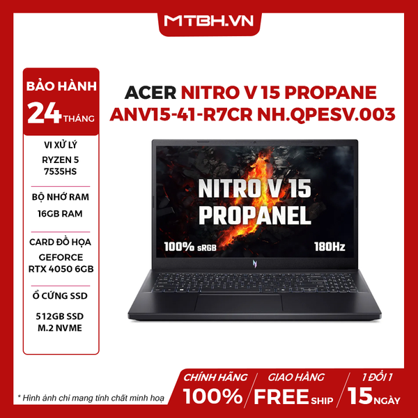 LAPTOP GAMING ACER NITRO V 15 PROPANEL ANV15-41-R7CR RYZEN 5 7535HS | RTX 4050 6GB | 16GB RAM | 512GB SSD | 15.6