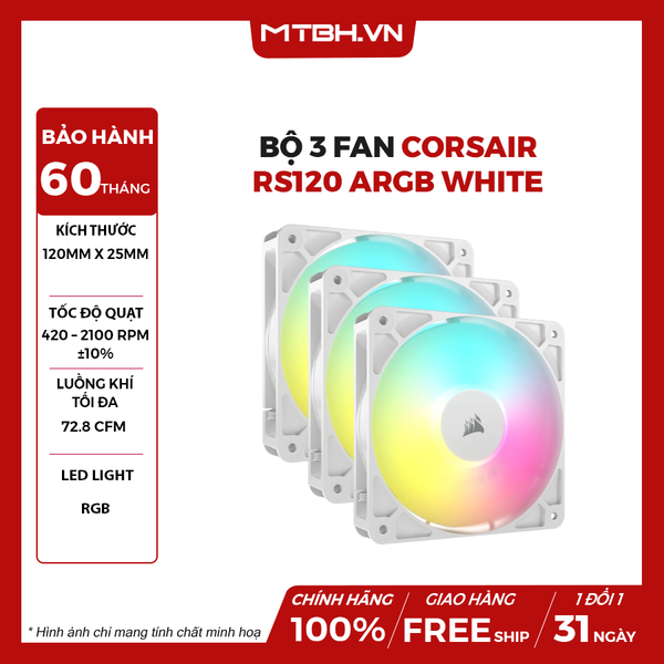 Bộ 3 Fan Corsair RS120 ARGB White